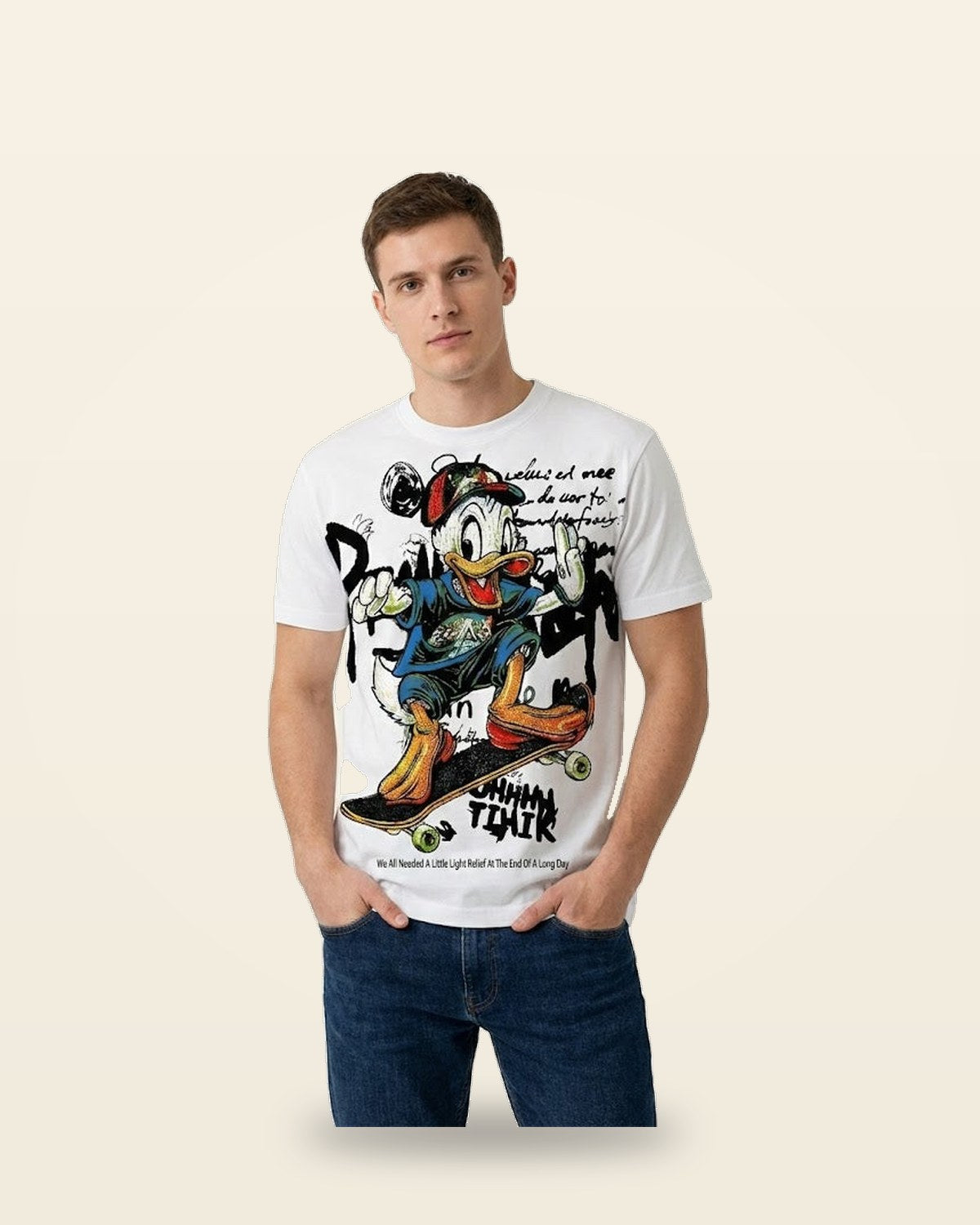 Skater Duck Graphic Tee — Relaxed Oversized Cotton