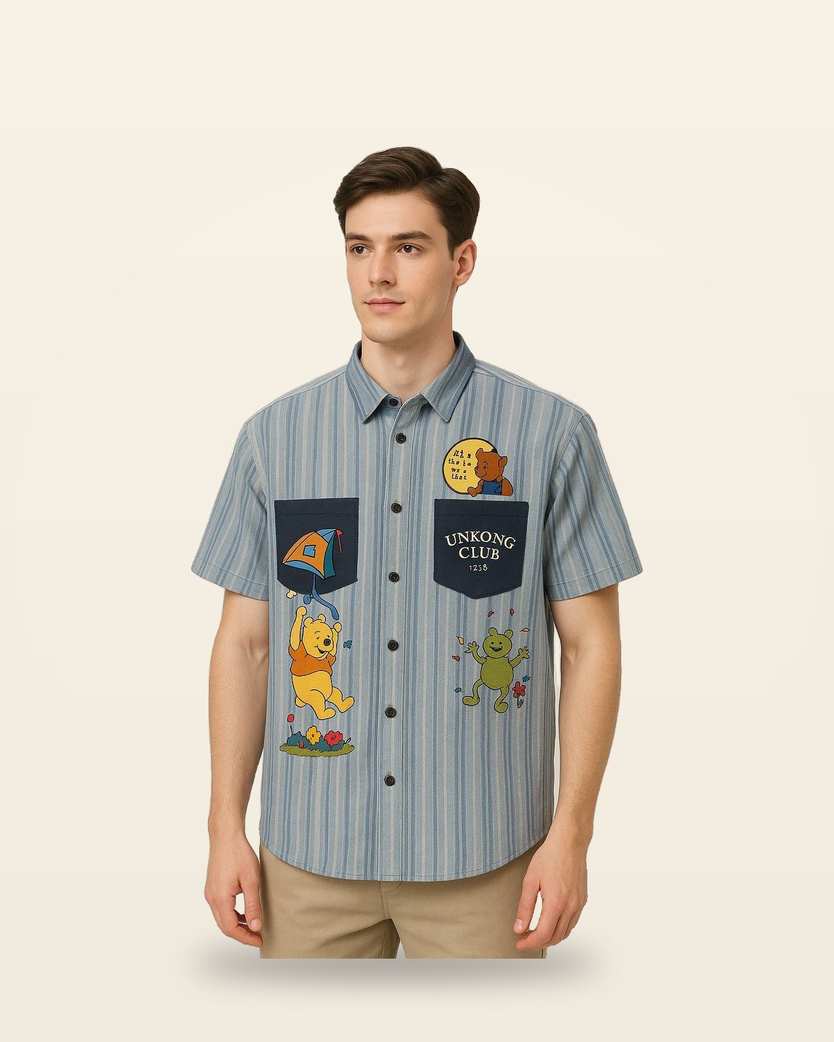 Sky Blue Graphic Shirt — Oversized Camp Collar Fit