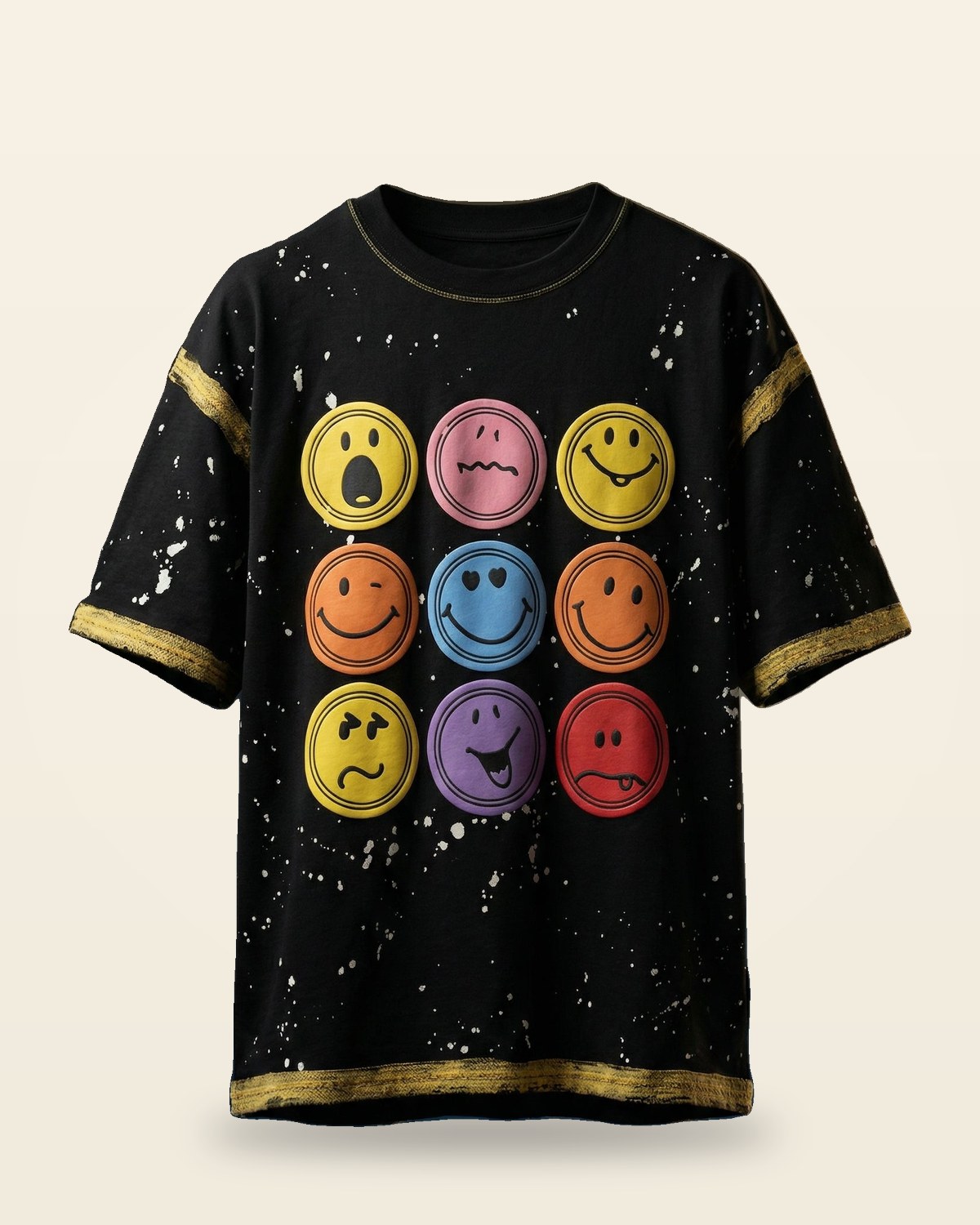 Smiley Face Oversized Tee — Black Premium Cotton