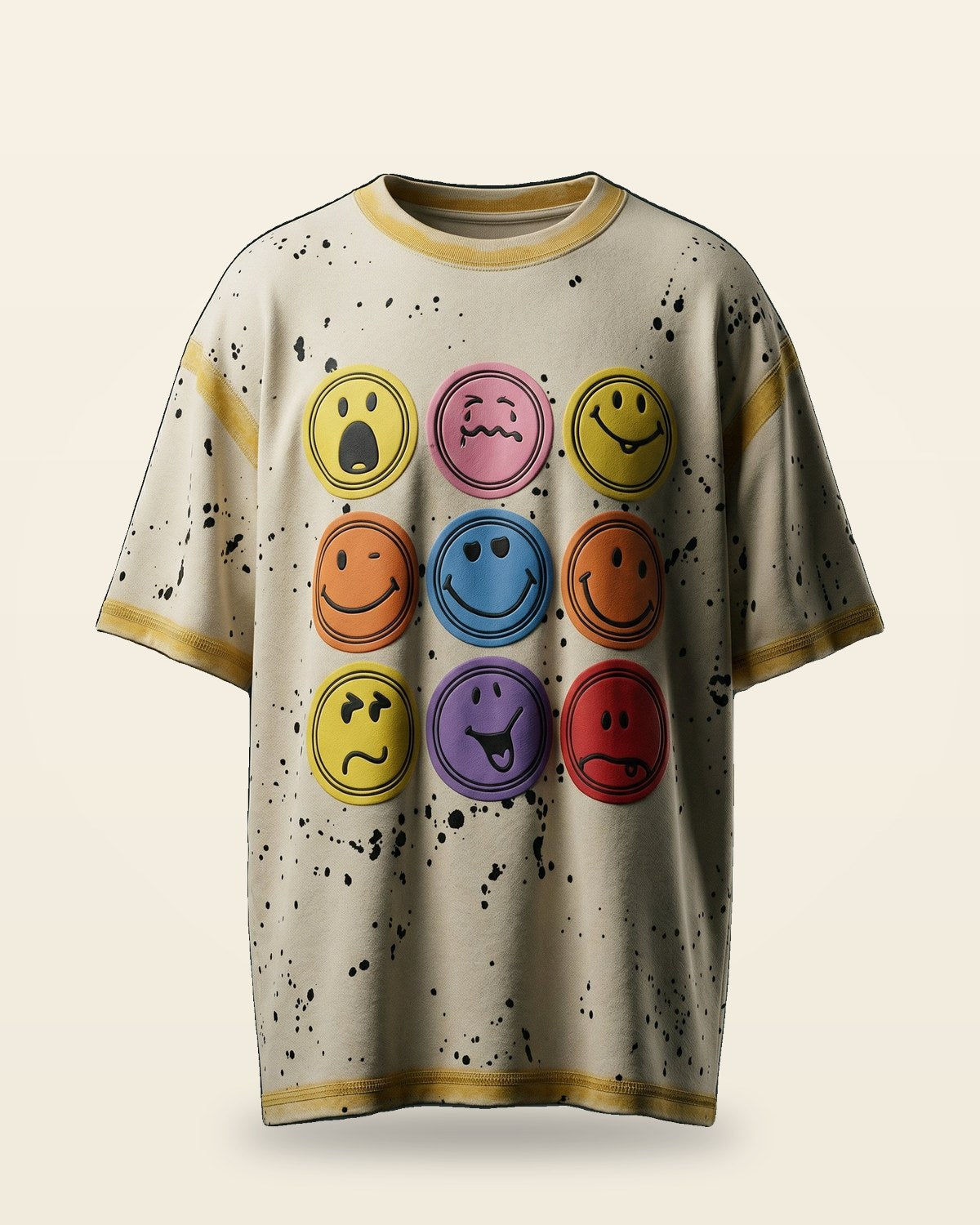 Smiley Face Oversized Tee — Cream Premium Cotton