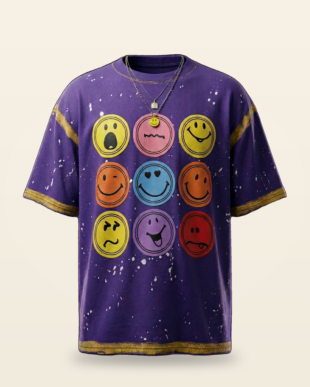 Smiley Face Oversized Tee — Purple Drop
