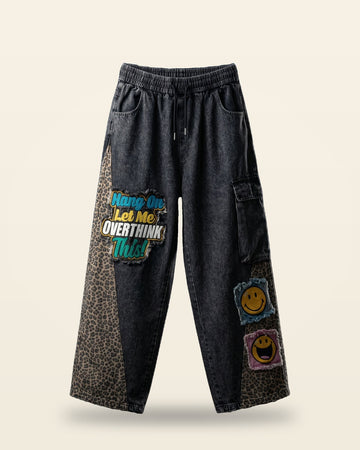 Smiley Patches Jeans — Multicolor Tapered Fit with Elasticated Waist