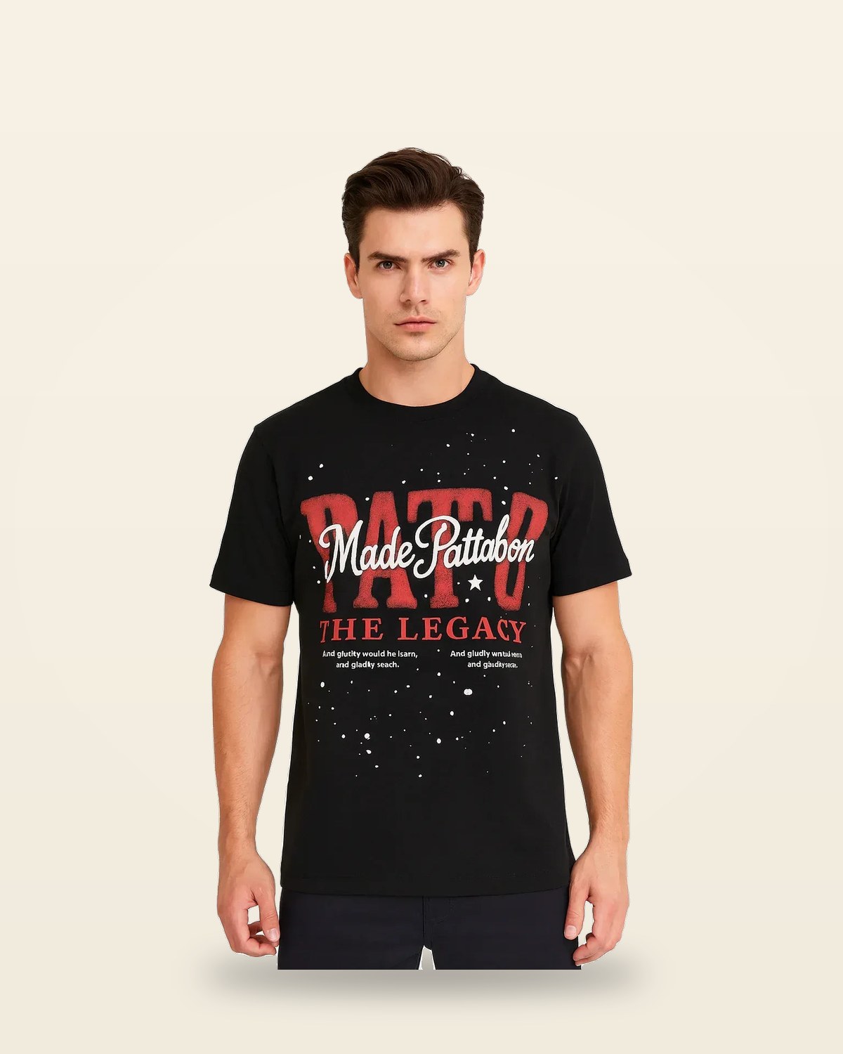 Splatter Typography Tee — Red White Print
