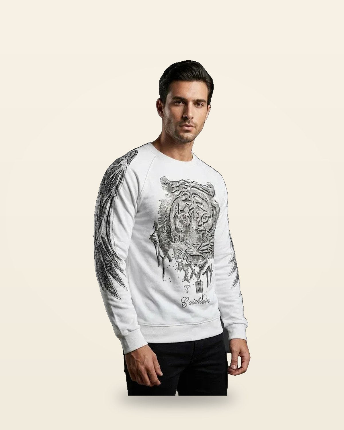 Stonework Sweatshirt — White Relaxed Fit