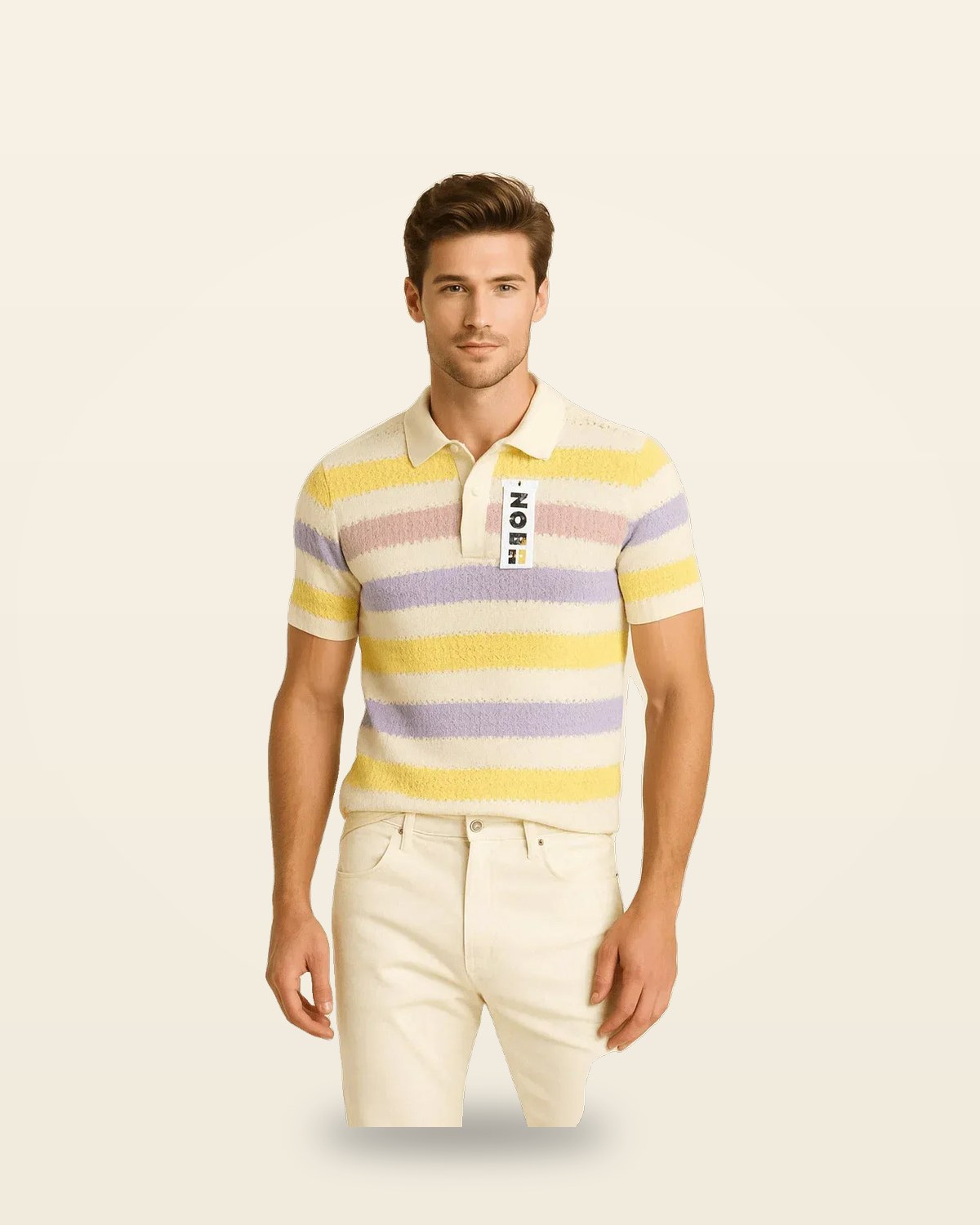 Striped Collar Polo — Pink Cream Knit