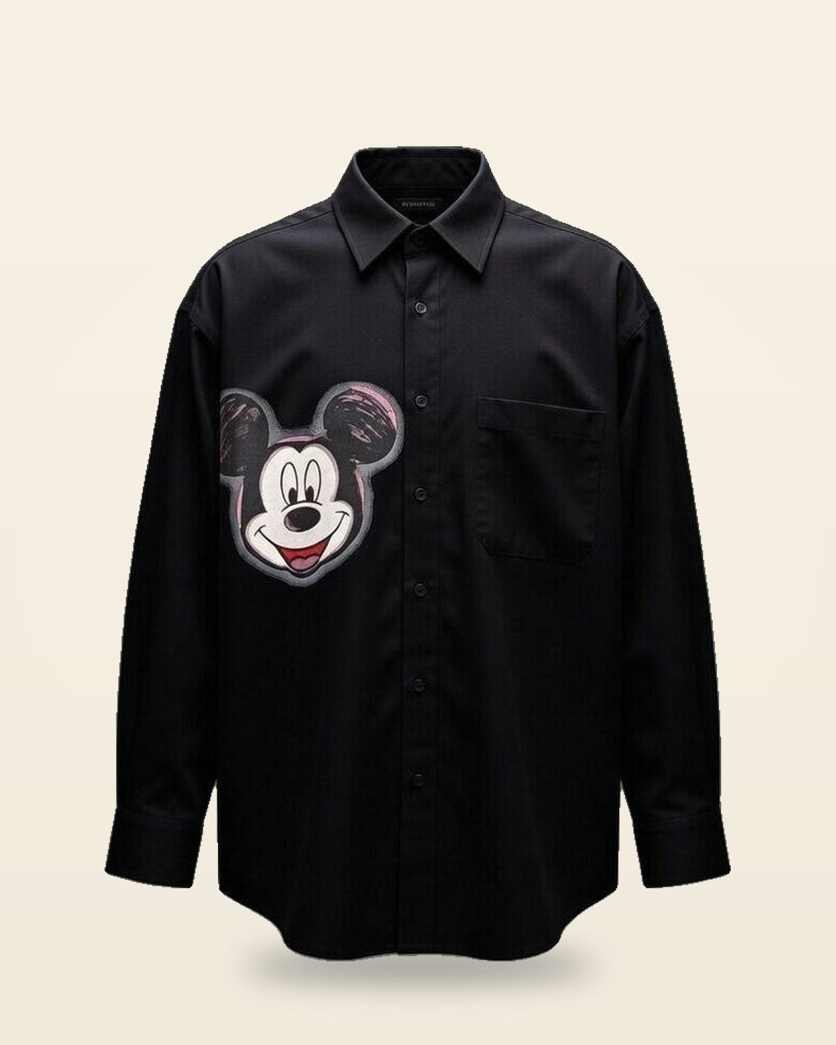 Throwback Toon Print Oversized Shirt — Multi-Cartoon Graphic