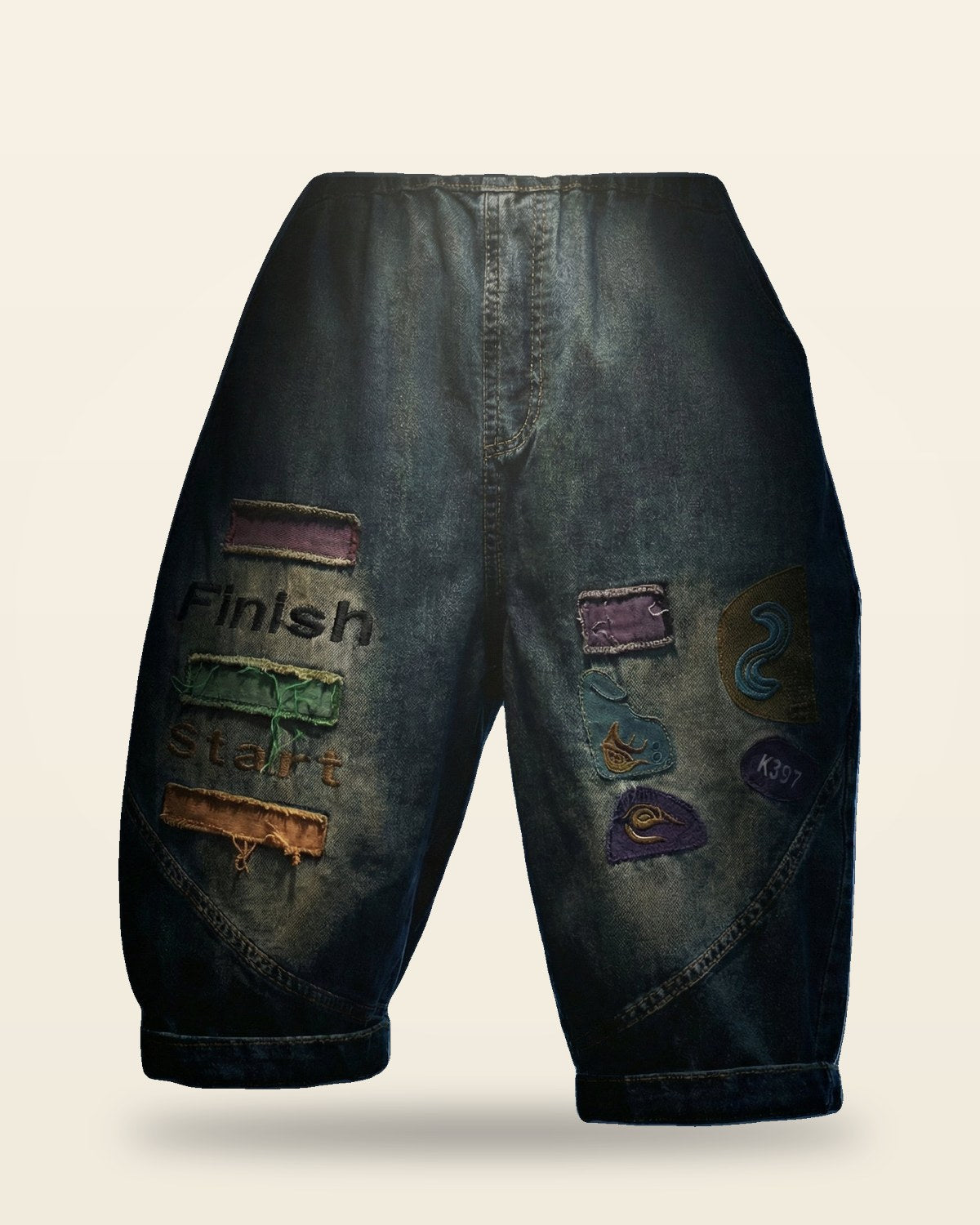 Toon Denim Shorts — Blue Cartoon Print Shorts