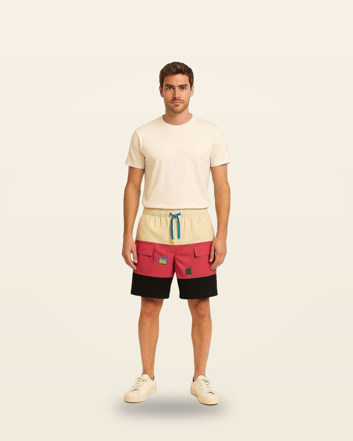 Tri-Tone Cargo Shorts — Colour Block Streetwear Fit