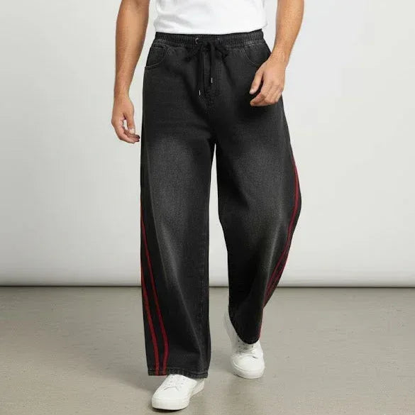 SANKI Funky Red Stripe Grey Baggy Bottom Jeans - Sanki