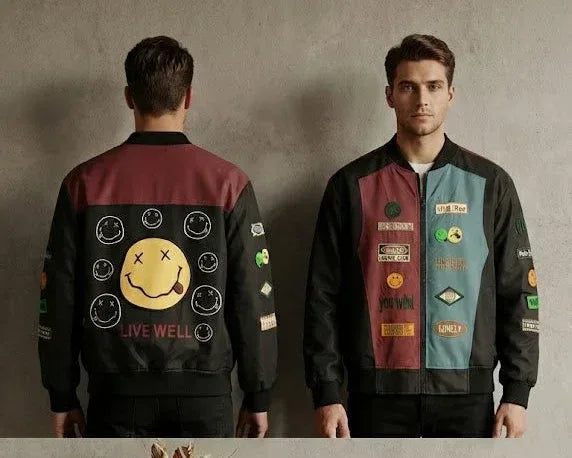 SANKI Lonely Color Block Patchwork Bomber Jacket - Sanki