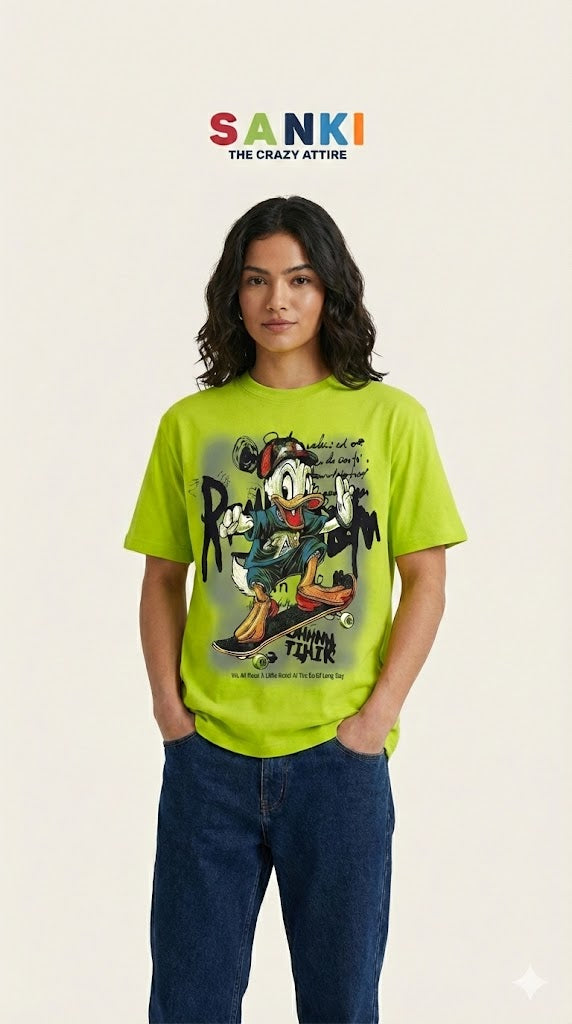 Skater Duck Graphic Tee — Heavyweight Green Cotton Fit — view 5