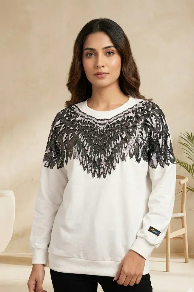 SANKI Eagle Lace Embroidered White Sweatshirt - Sanki