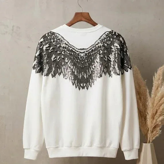 SANKI Eagle Lace Embroidered White Sweatshirt - Sanki