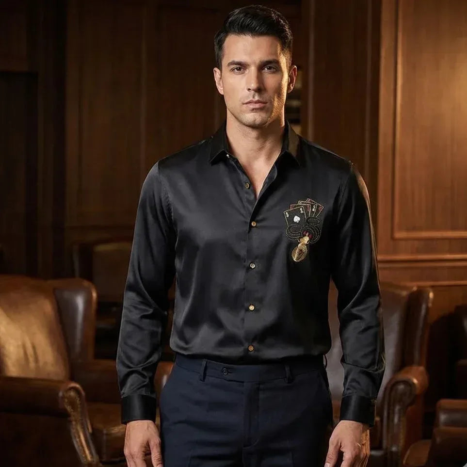 SANKI Black Three Cards Printed Formal Shirt - Sanki