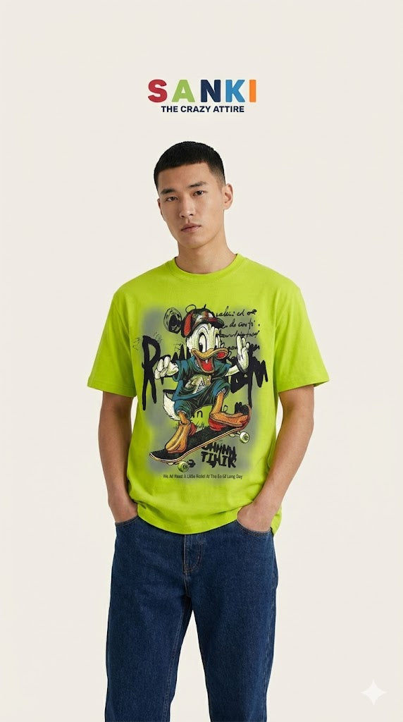 Skater Duck Graphic Tee — Heavyweight Green Cotton Fit — view 2