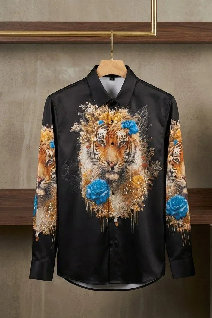 SANKI Royal Tiger Floral White Formal Shirt - Sanki