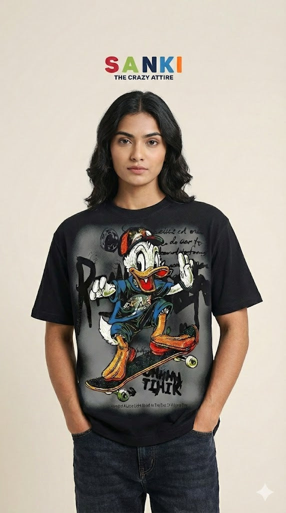 Skater Duck Graphic Tee — Heavyweight Green Cotton Fit — view 3