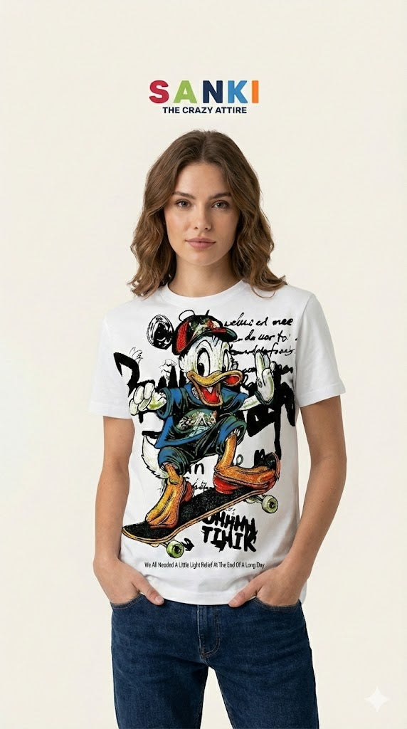 Skater Duck Graphic Tee — Heavyweight Green Cotton Fit — view 4