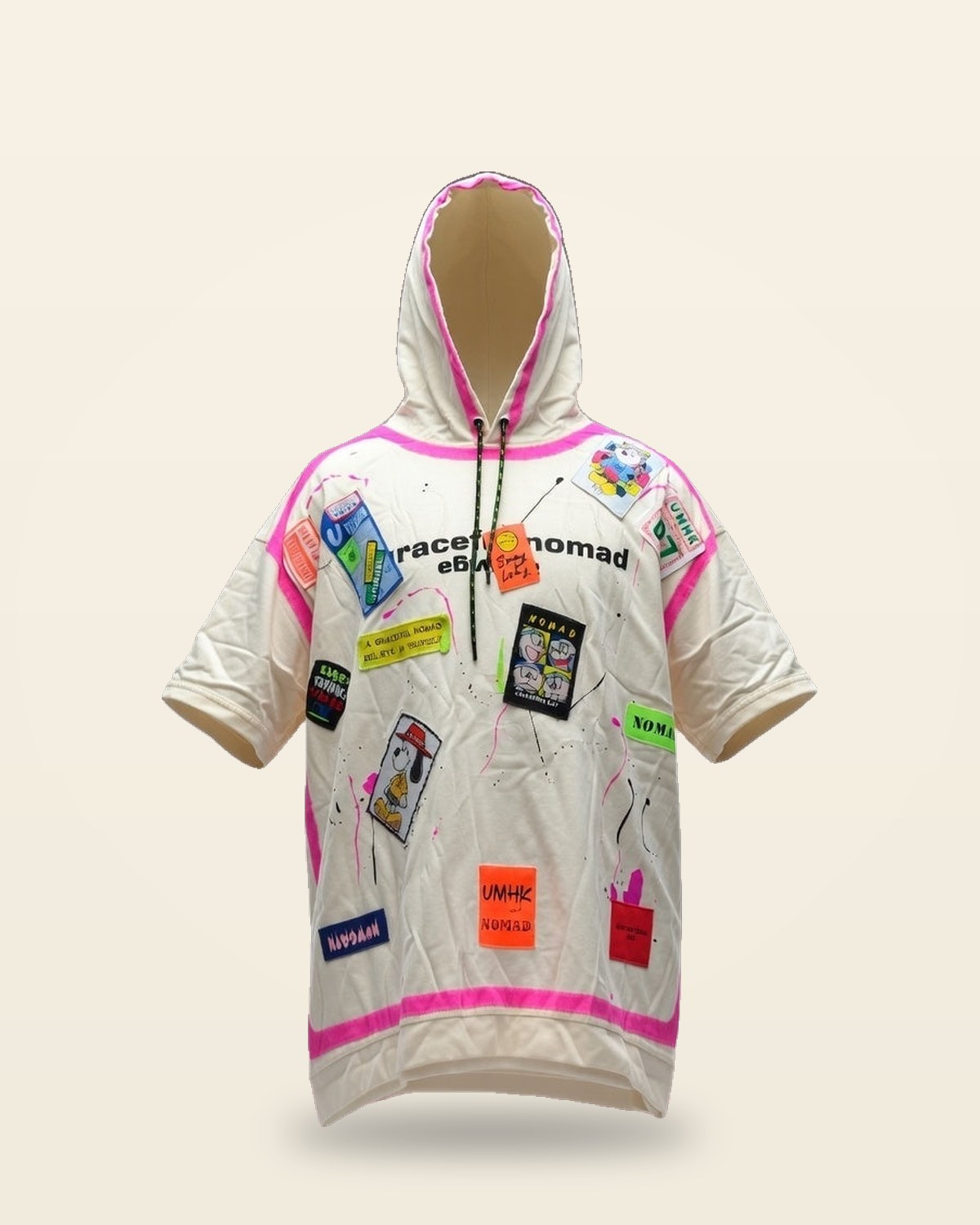 Urban Patch Hooded Tee — Fuchsia Print on Cream