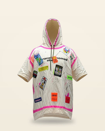 Urban Patch Hooded Tee — Fuchsia Print on Cream