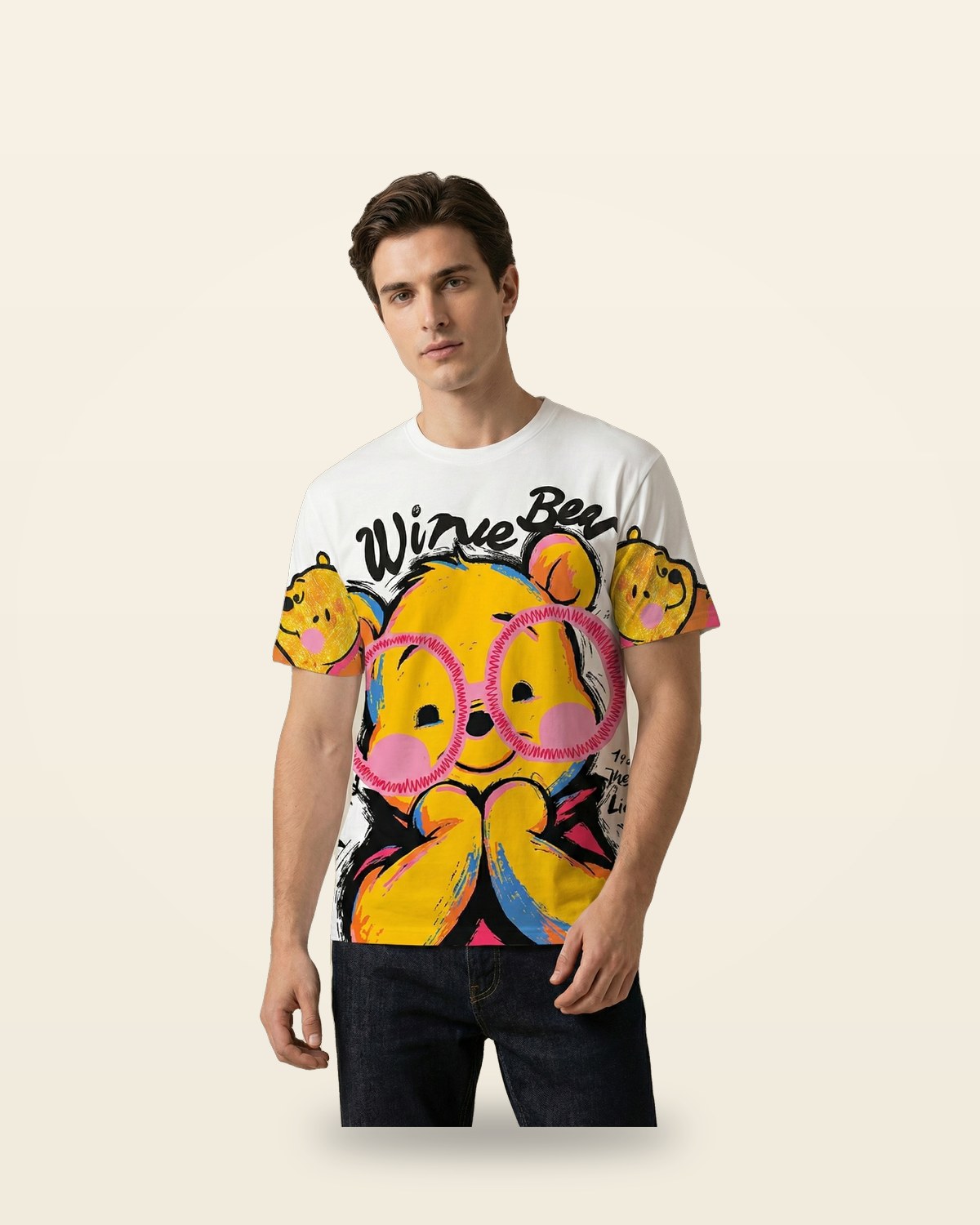 Vintage Bear Graphic Oversized Tee — White