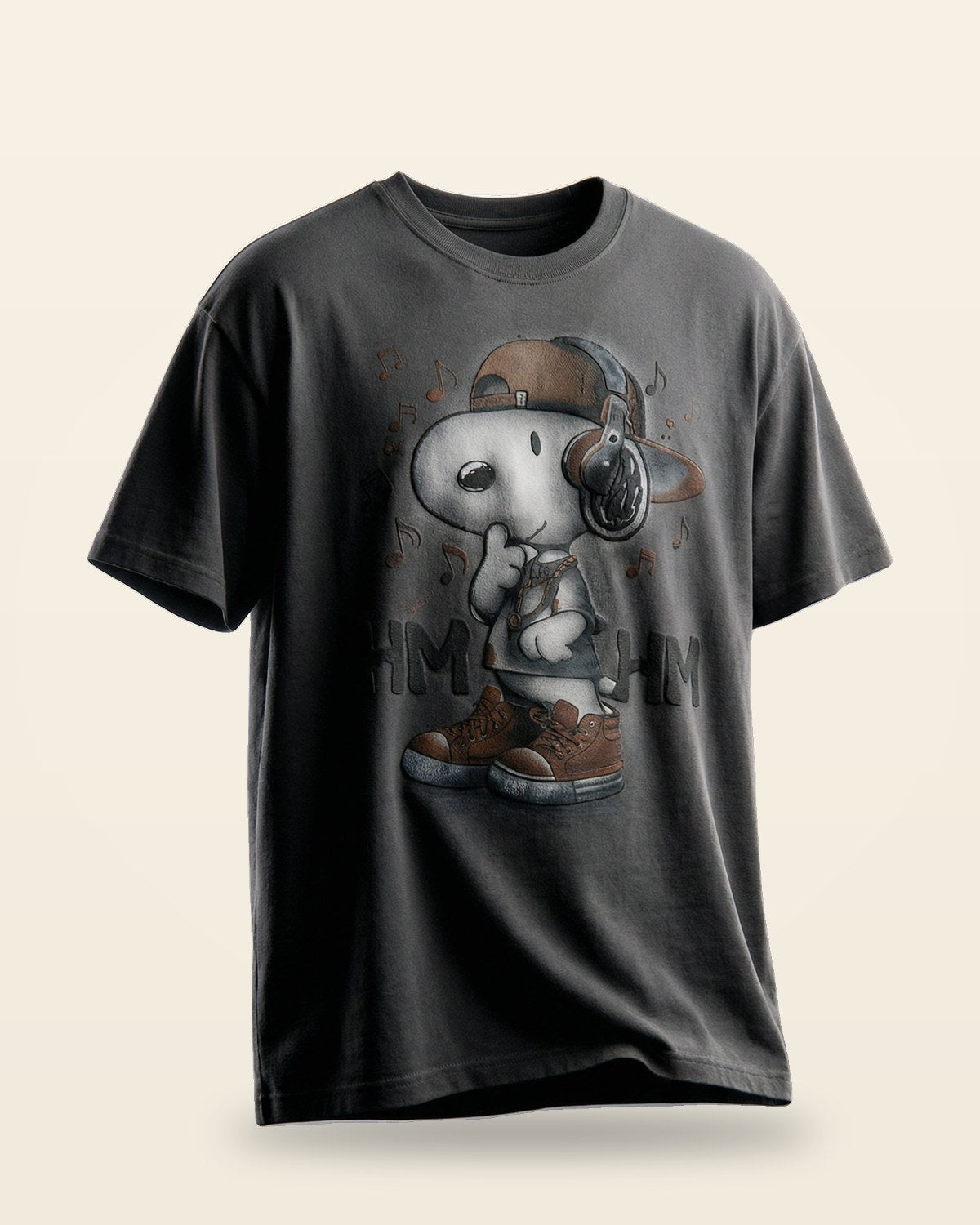 Vintage Cartoon Music Graphic Oversized Tee — Grey