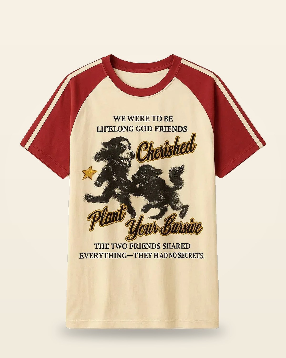 Vintage Dog Graphic Raglan Tee — Burgundy Sleeves
