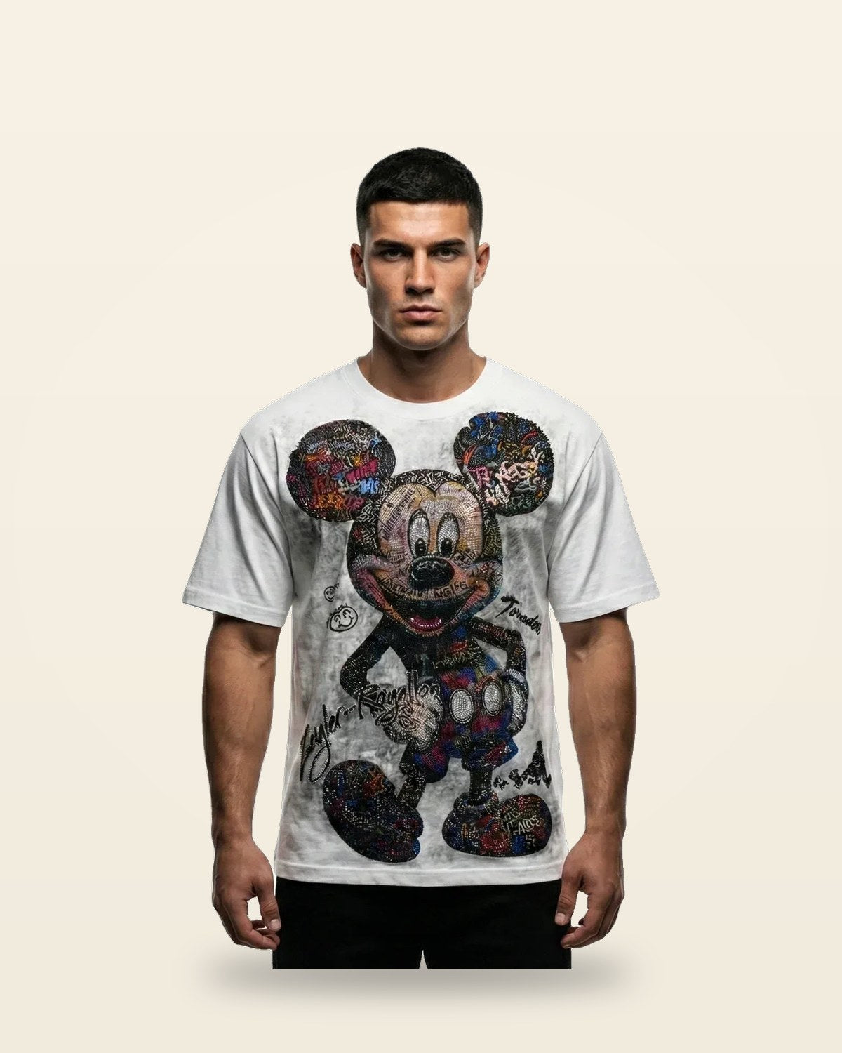 Graphic Print Round Neck Tee — White Heavyweight Cotton