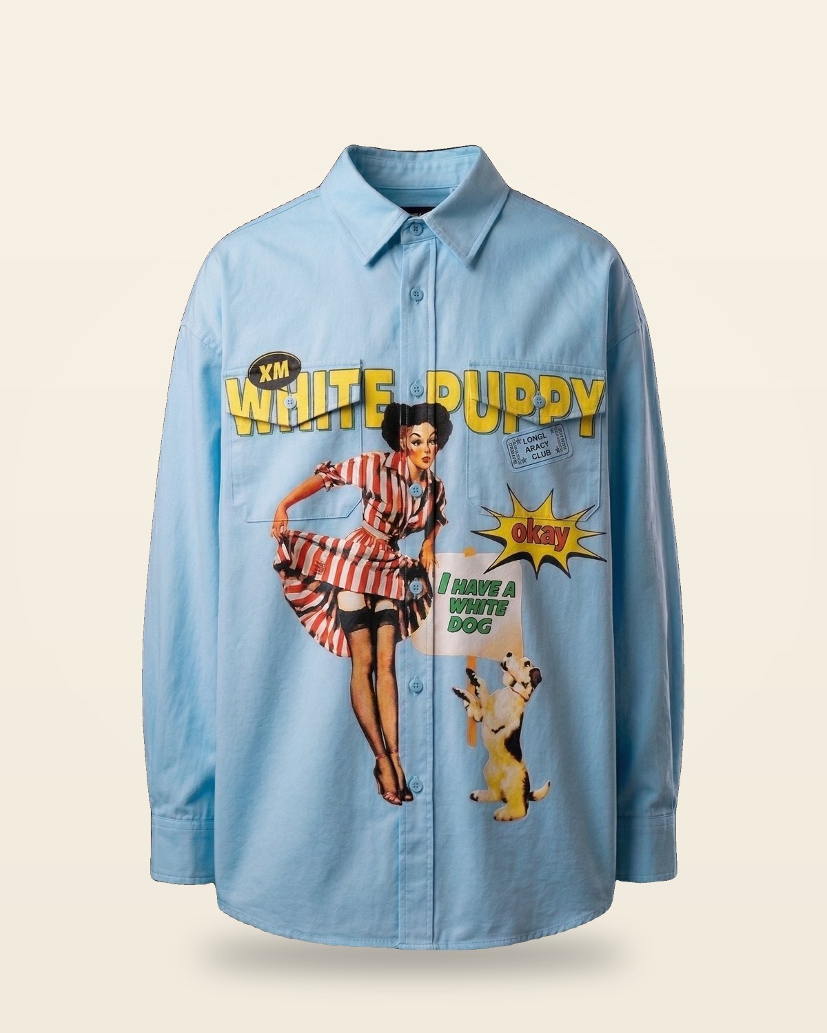 White Puppy Club Oversized Shirt — Premium Cotton Twill
