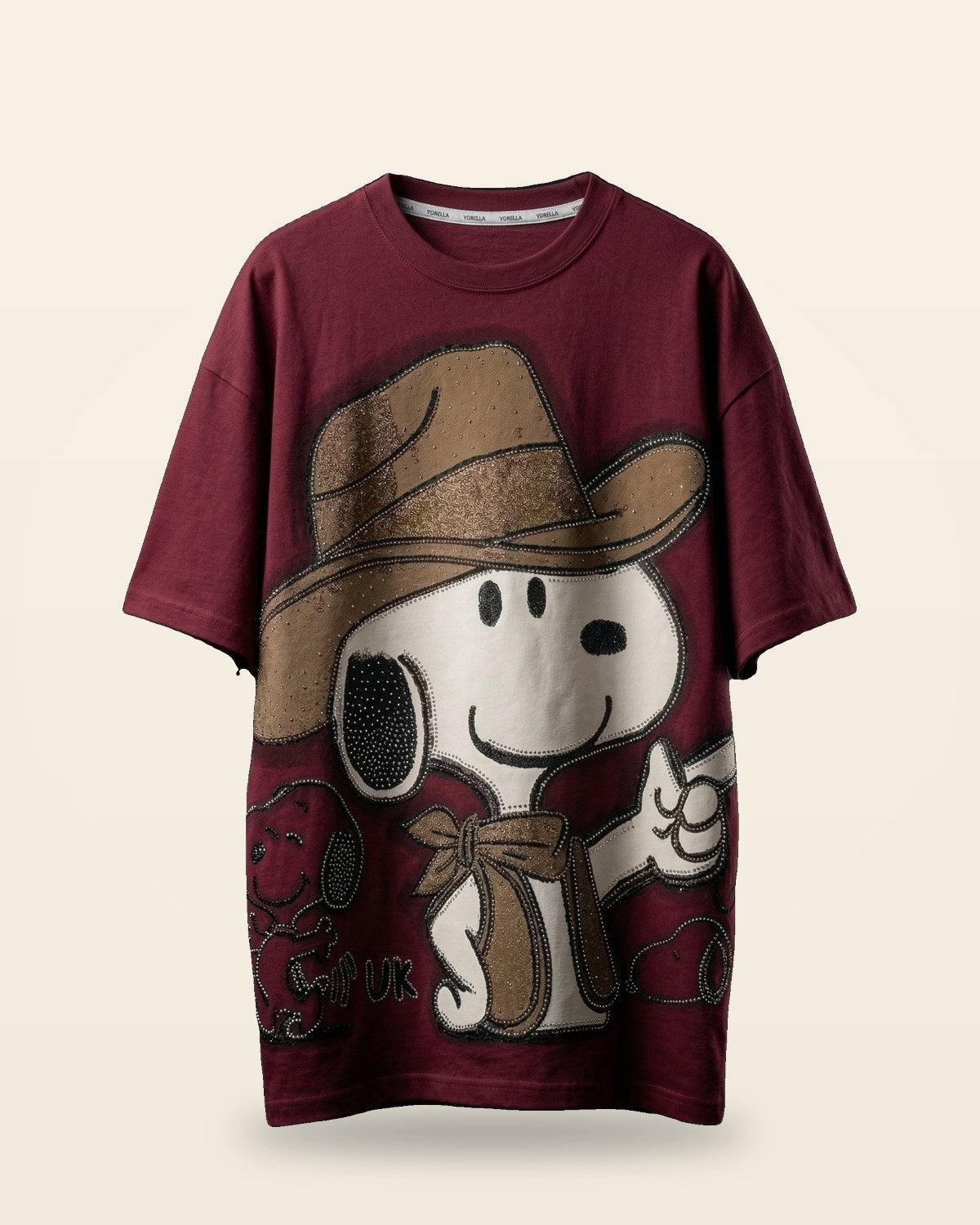 Wild West Buddy Oversized Tee — Maroon Bio-Washed Cotton