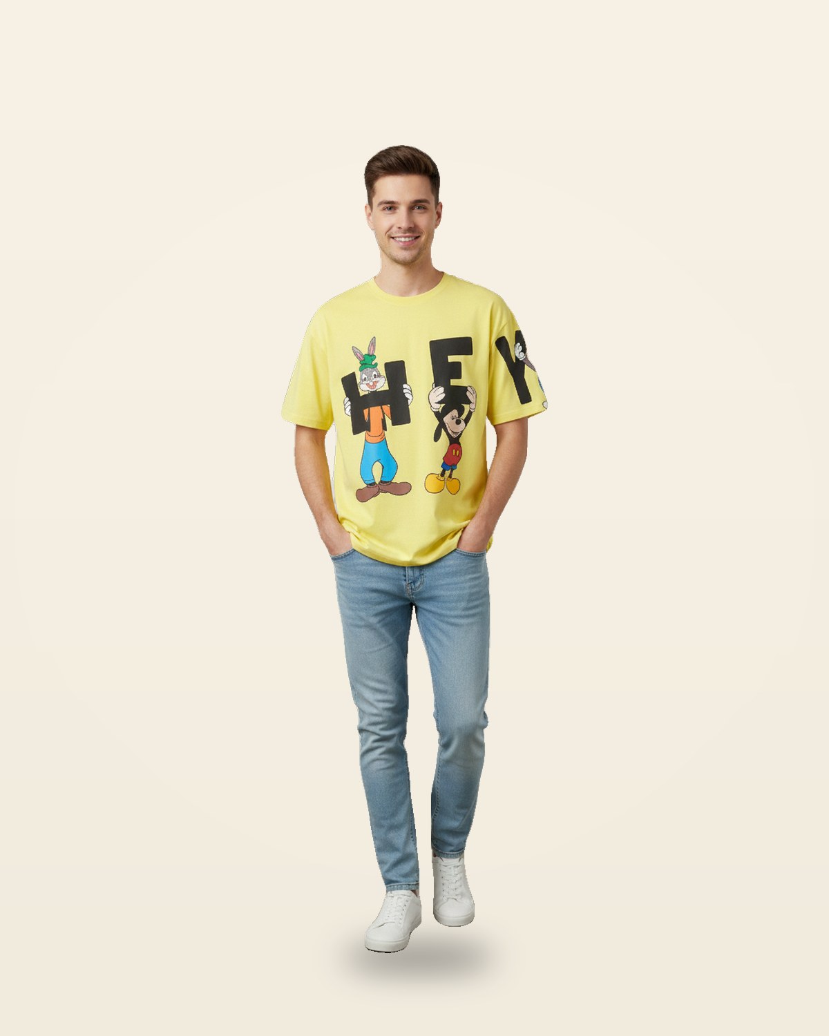 Animated Character Oversized Tee — Yellow Premium Cotton