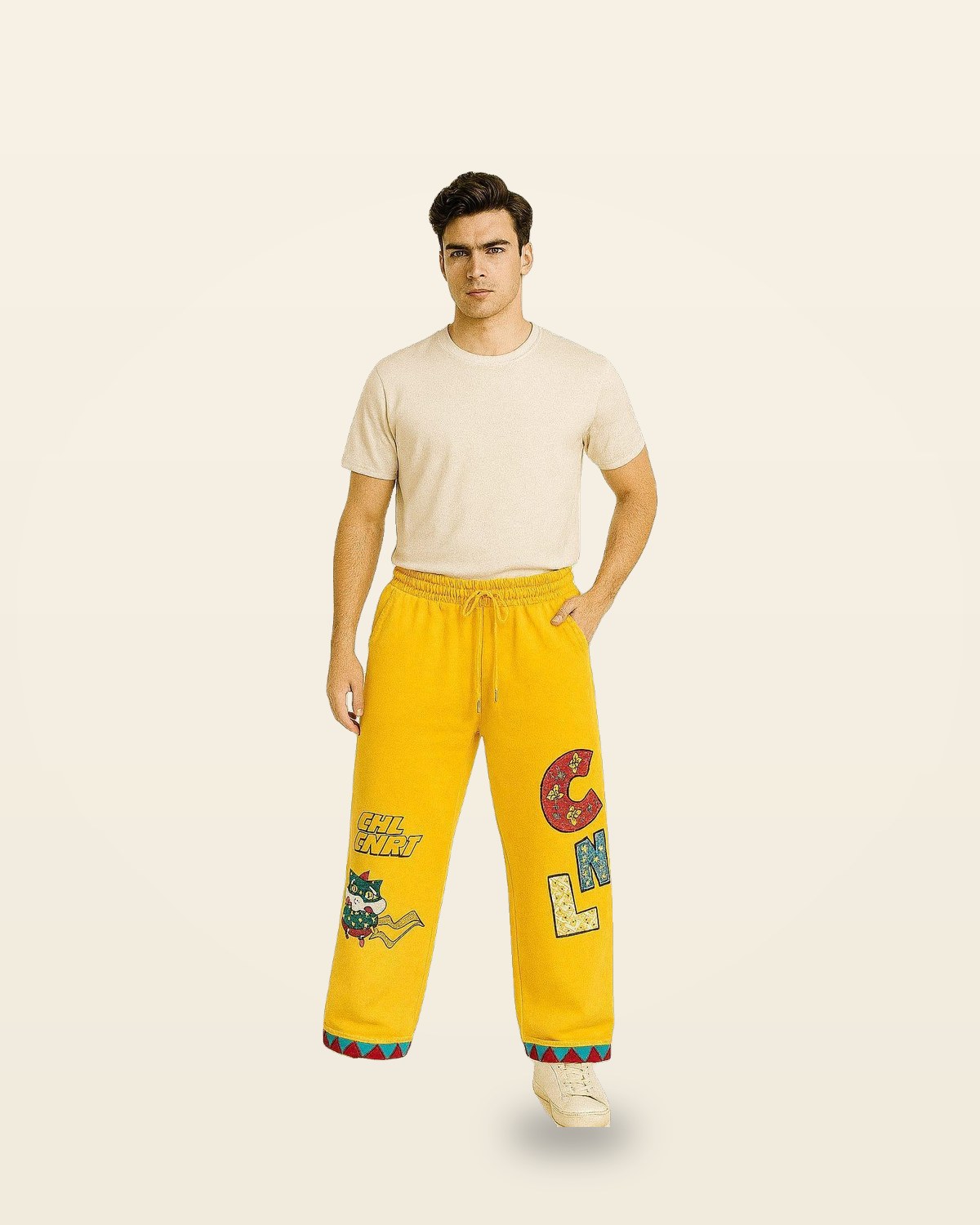 Yellow Graphic Joggers — Contrast Trim Fit