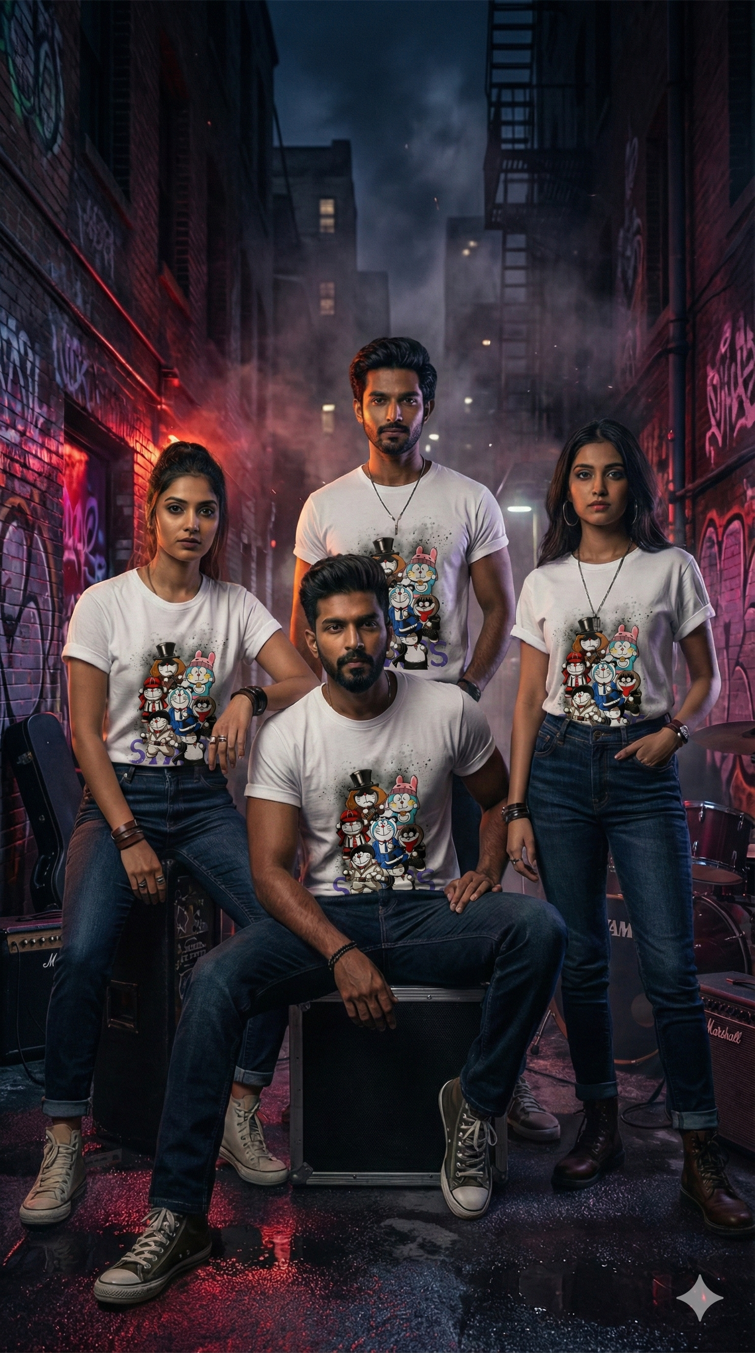 SANKI Cartoon Gang Graphic T-Shirt WHITE - Image 4