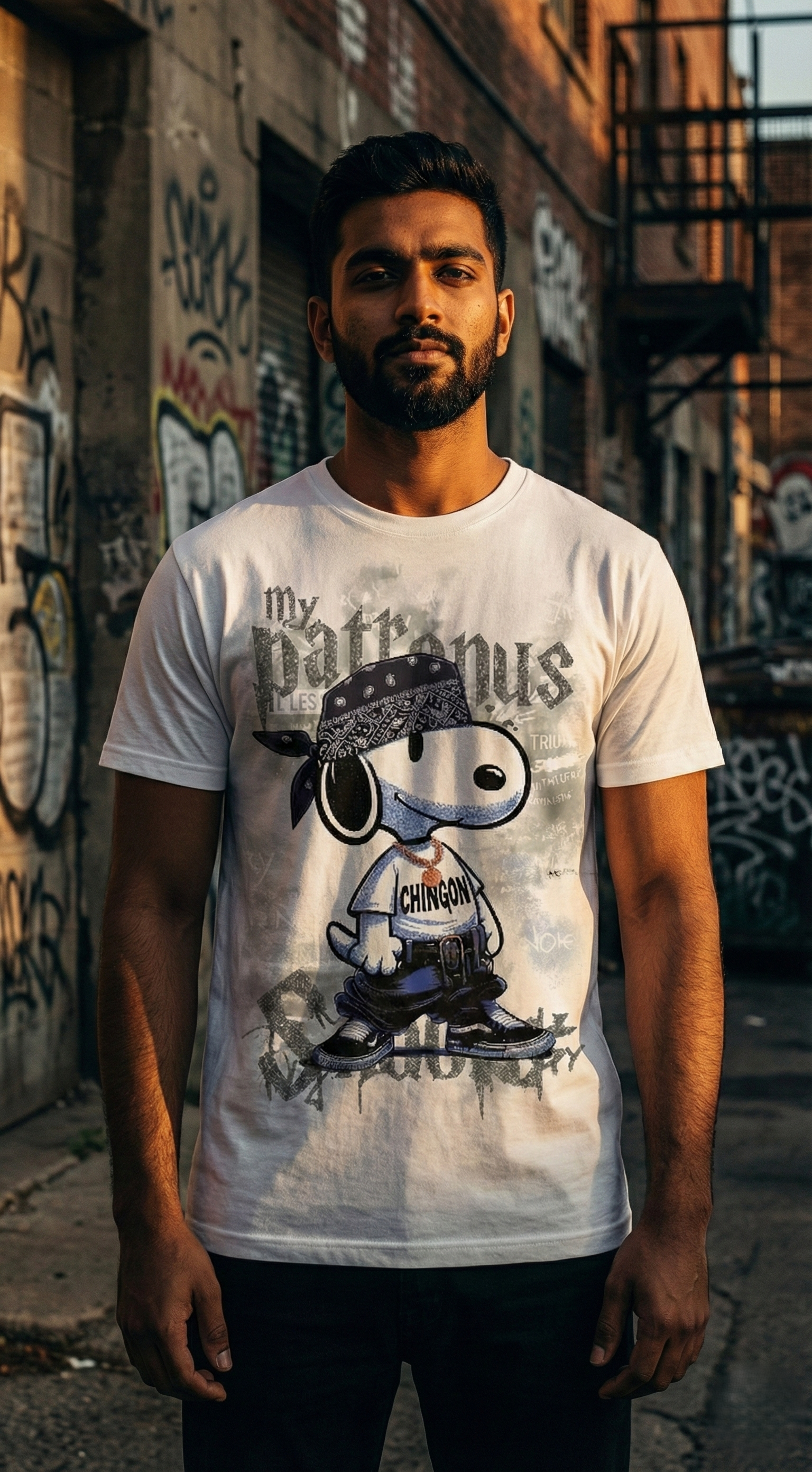 SANKI Cartoon Streetwear Graphic T-Shirt WHITE