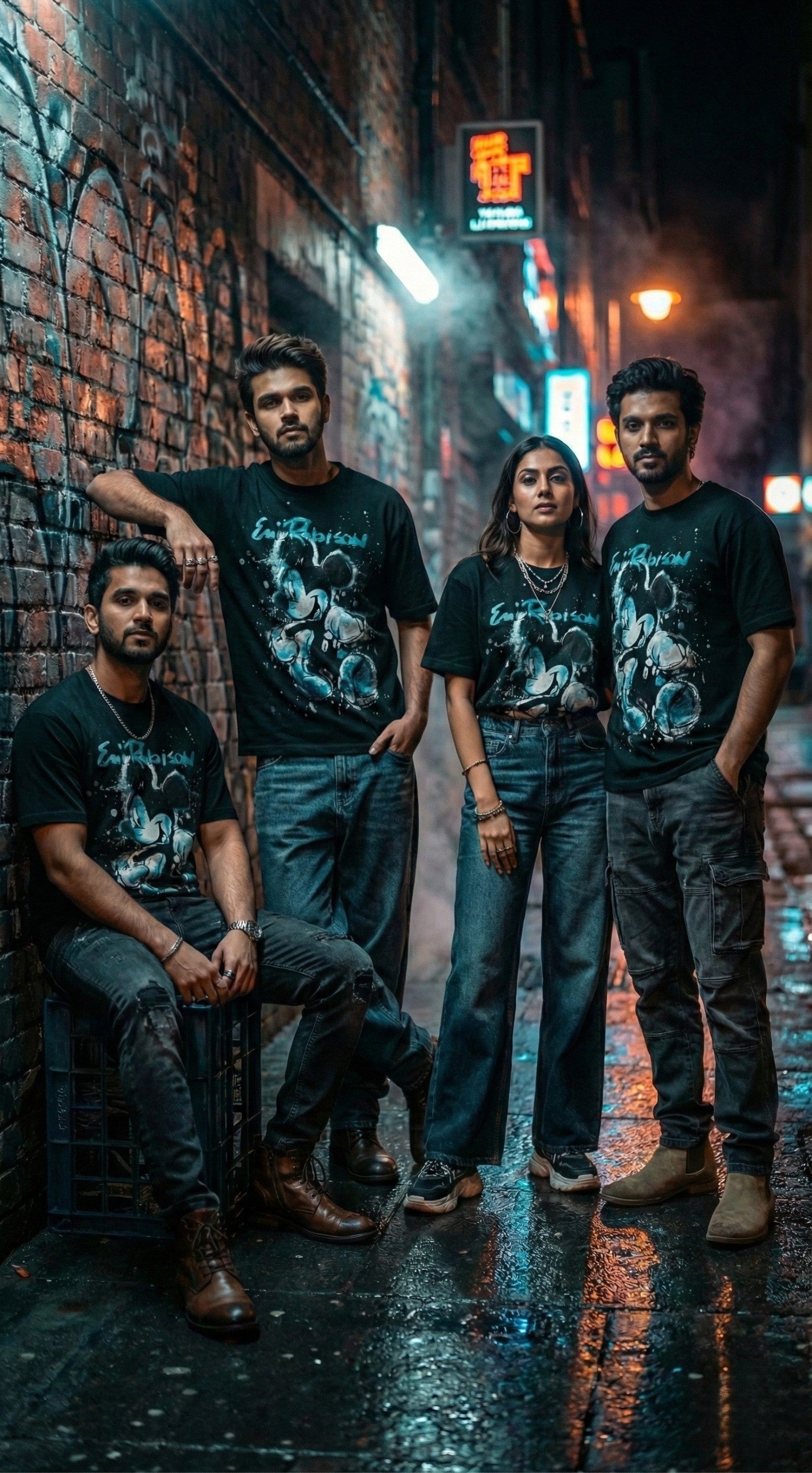 SANKI Edgy Cartoon Streetwear T-Shirt BLACK