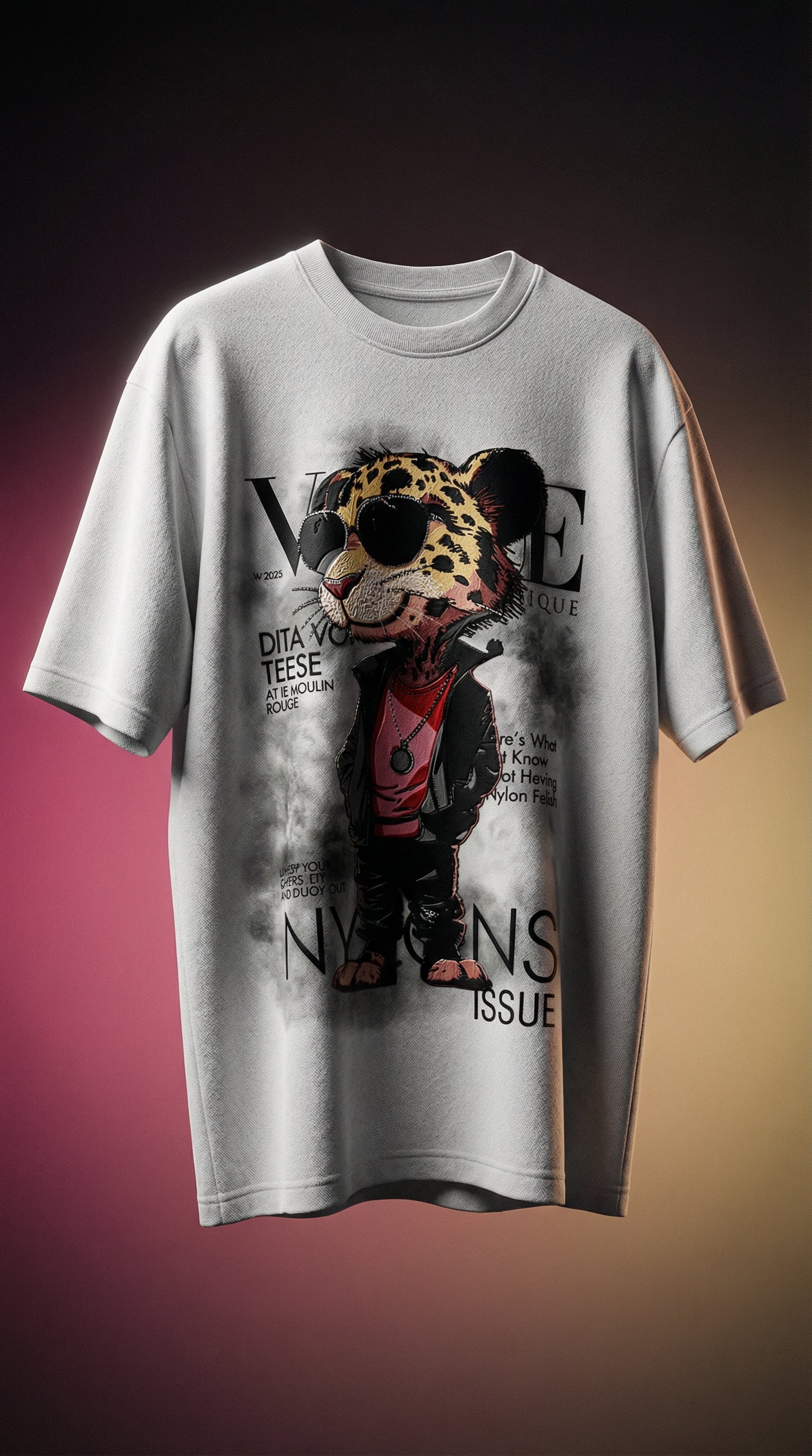 SANKI Leopard Cartoon Graphic T-Shirt WHITE