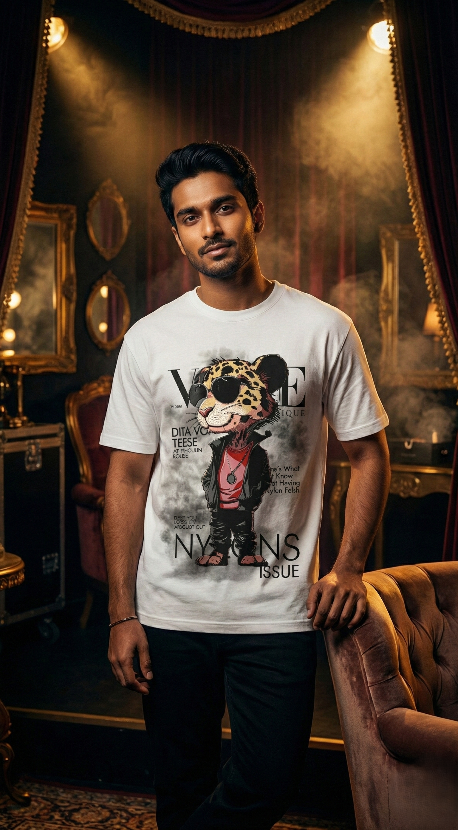 SANKI Leopard Cartoon Graphic T-Shirt WHITE - Image 3